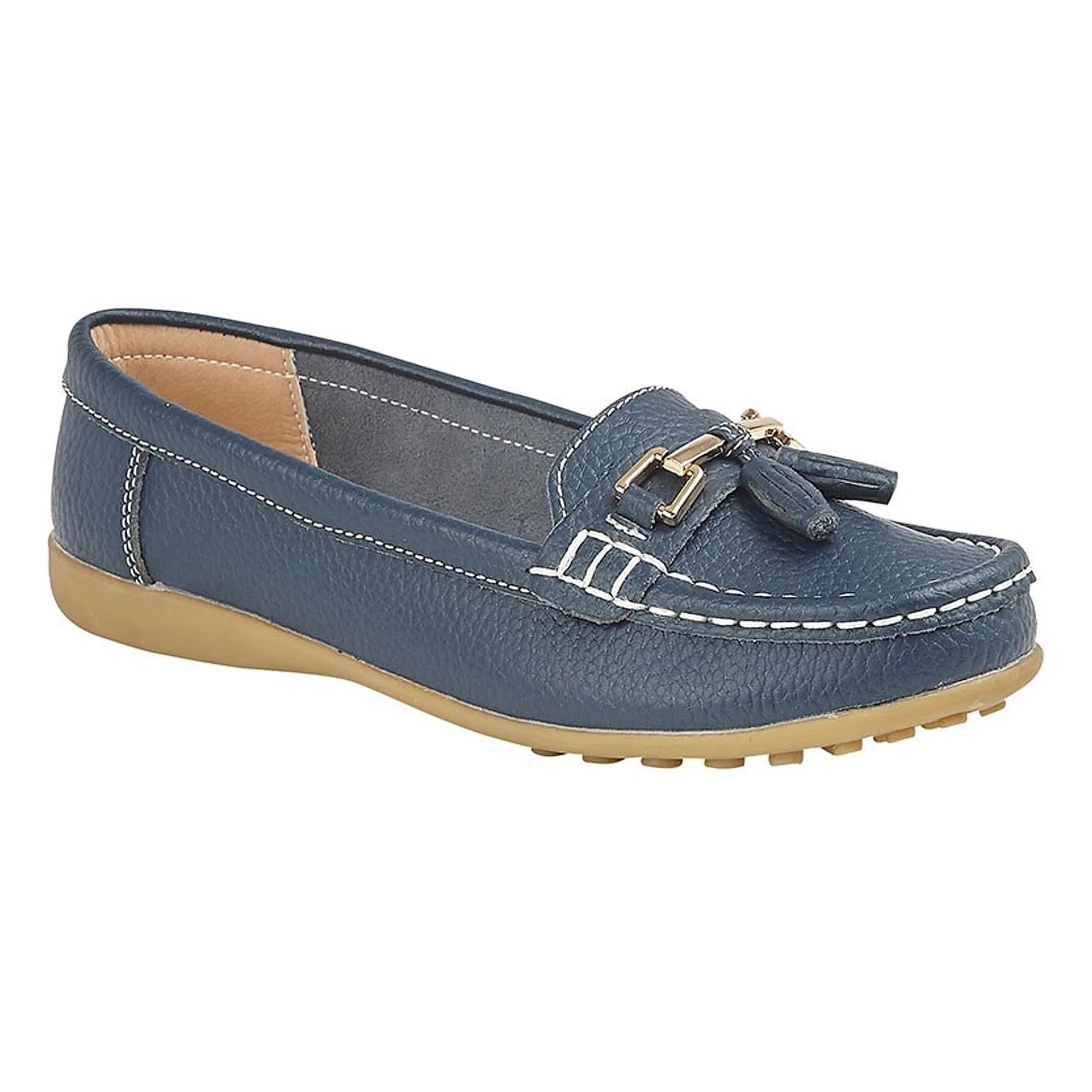 CAMILLA Ladies Leather Tassle Loafers Navy