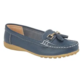 CAMILLA Ladies Leather Tassle Loafers Navy