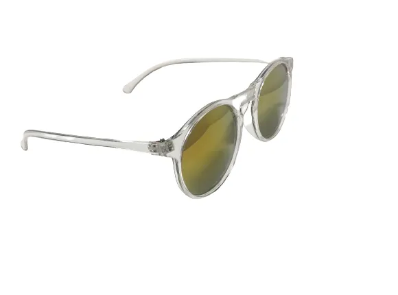 Clear Wayfarer Style Glasses with Orange-Green Reflective Lenses