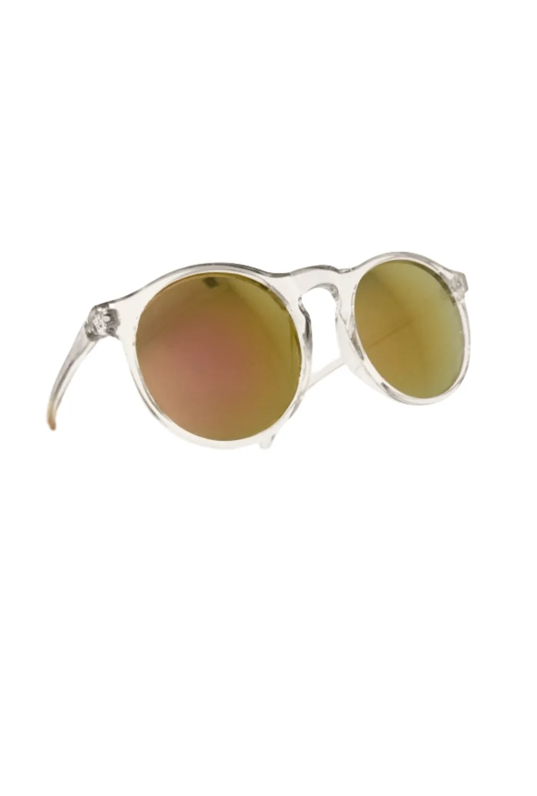 Clear Wayfarer Style Glasses with Orange-Green Reflective Lenses