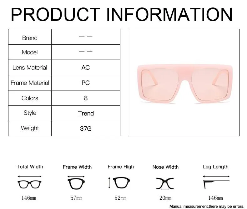 Fashion Square Sunglasses, Oversized Big Frame Designer Gradient Shades