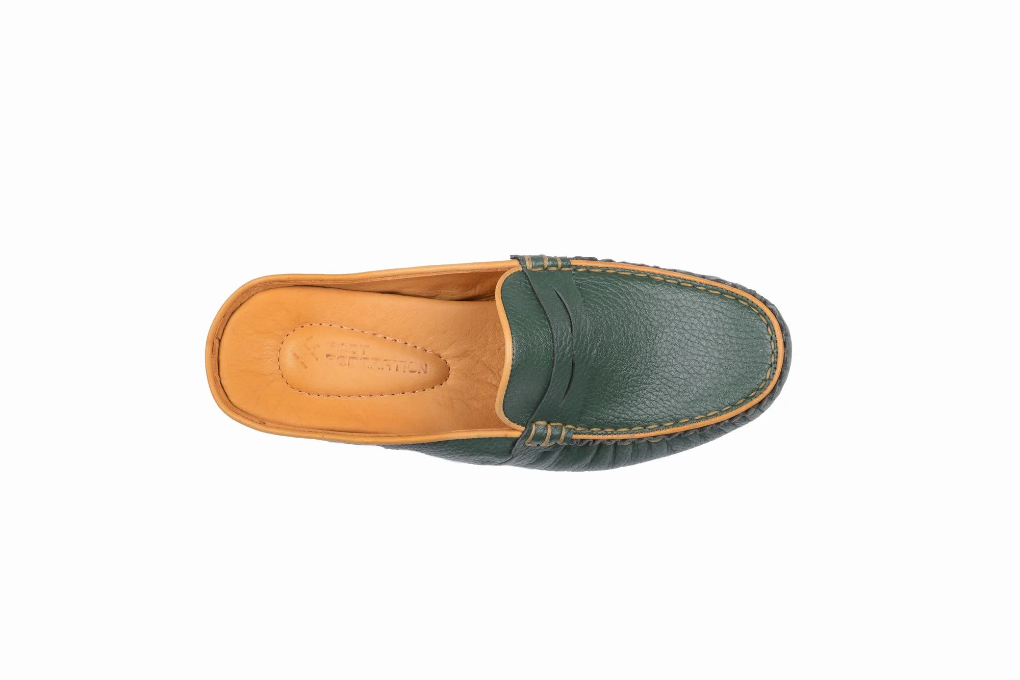 FOOT FEDERATION MOC-TOE MEN'S LEATHER SLIPPER GREEN