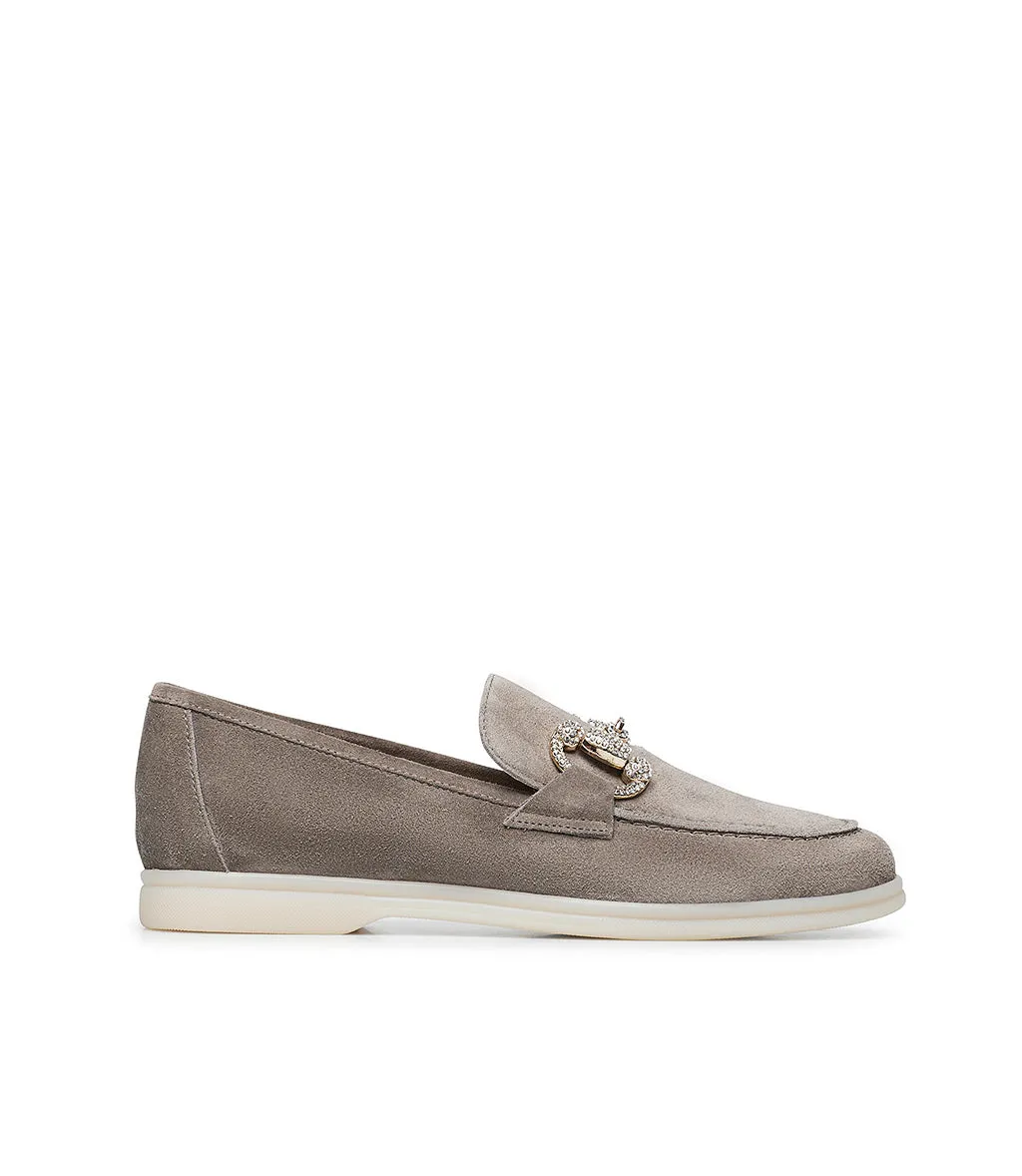 Jewel-buckle Clay-tone suede loafers