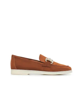 Jewel-buckle rust-tone suede loafers