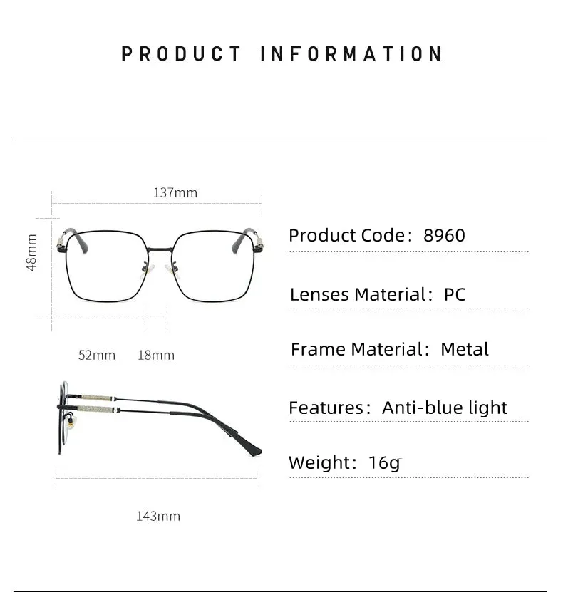 Kocolior Mens Full Rim Large Square Alloy Reading Glasses 8960