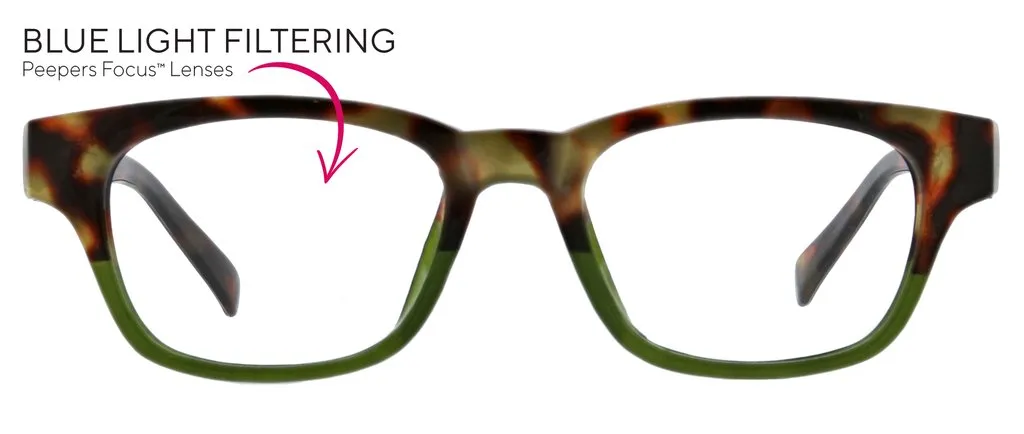 Peepers - Layover Focus Blue Light Reading Glasses, Tortoise & Green